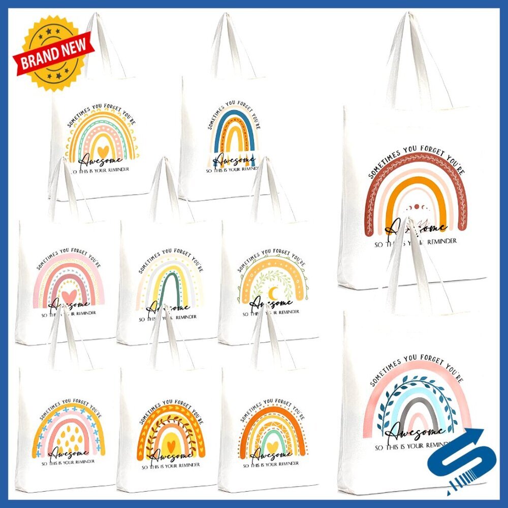 Inspirational Canvas Tote Bags Set of 10 Large Capacity Teacher Appreciation